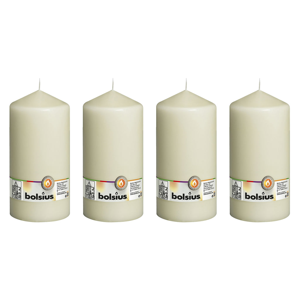 Lot de 4 bougies piliers - Hauteur 20 cm - Diamètre 9,8 cm - Ivoire