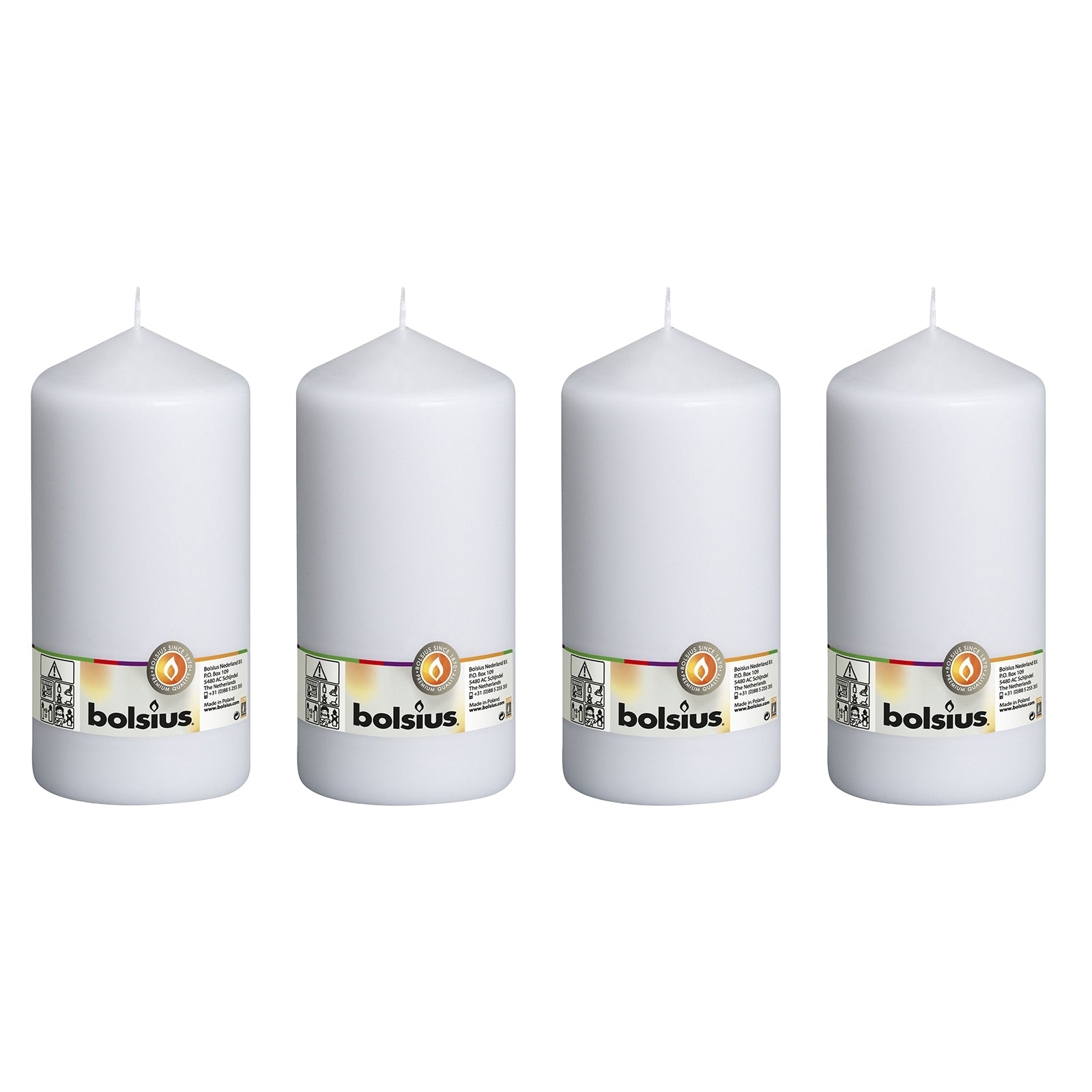4er-Set Stumpenkerze - Höhe 20 cm - Durchmesser 9,8 cm - Weiß