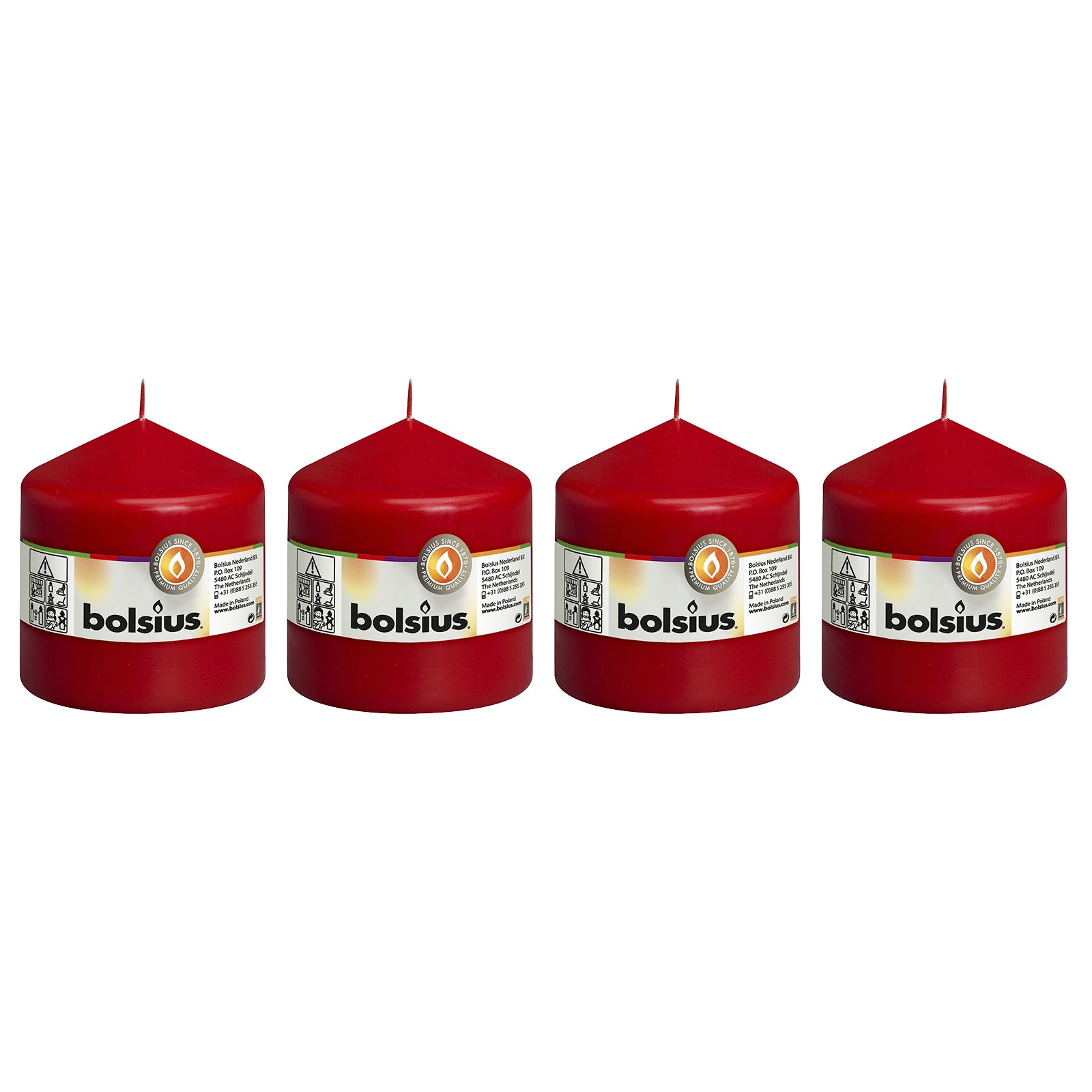 4er-Set Stumpenkerze - Höhe 10 cm - Durchmesser 9,8 cm - Rot