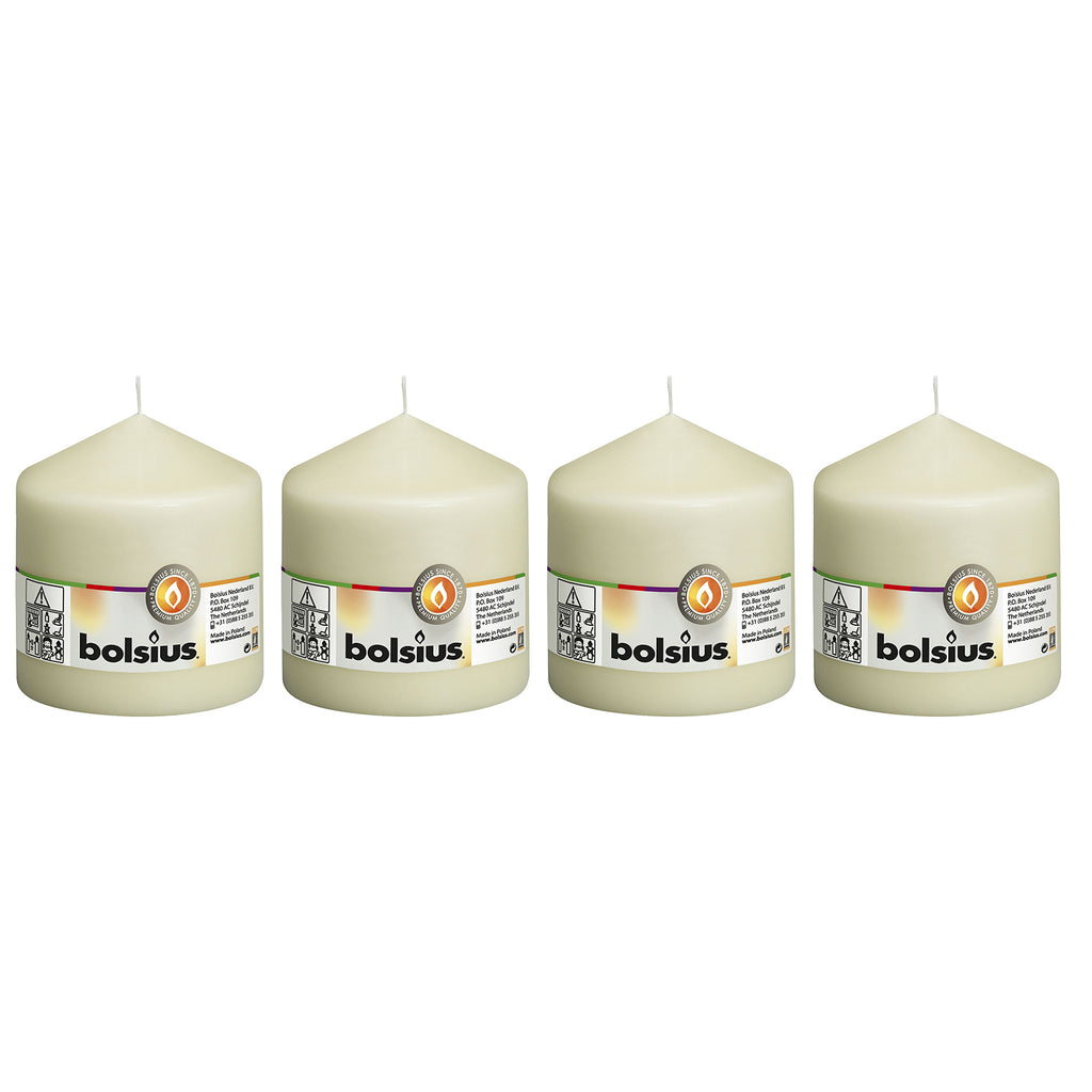 Lot de 4 bougies piliers - Hauteur 10 cm - Diamètre 9,8 cm - Ivoire