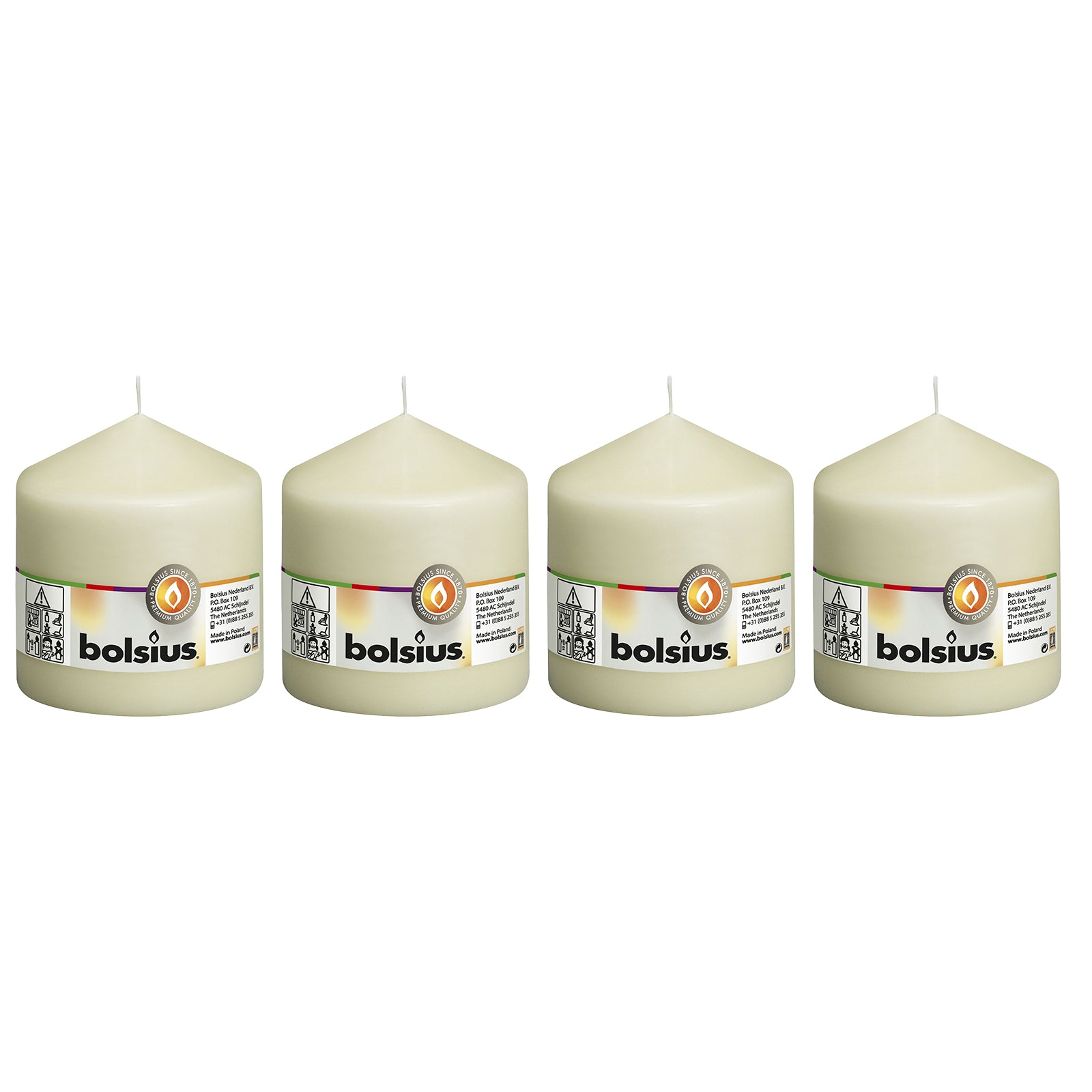 Lot de 4 bougies piliers - Hauteur 10 cm - Diamètre 9,8 cm - Ivoire