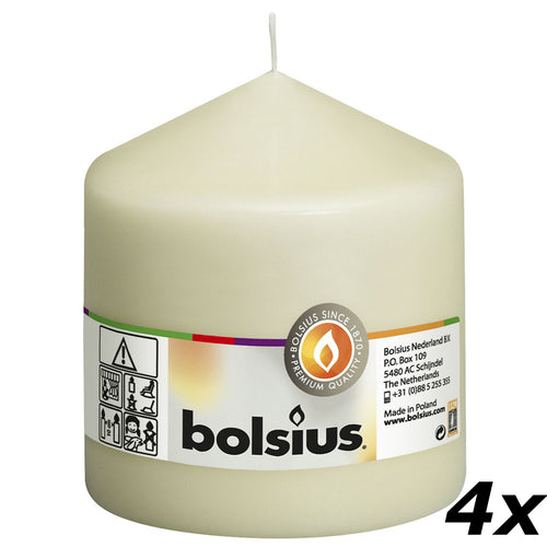 Lot de 4 bougies piliers - Hauteur 10 cm - Diamètre 9,8 cm - Ivoire