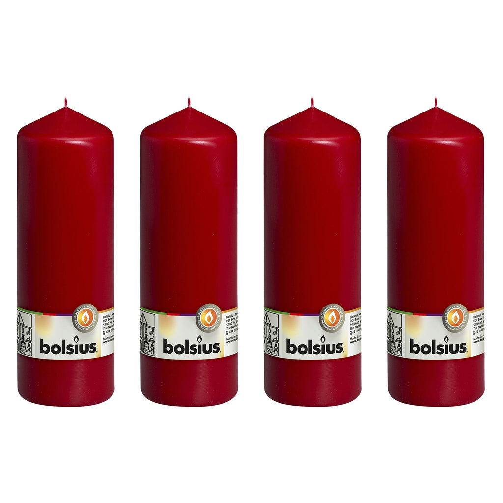 Lot de 4 bougies piliers - Hauteur 20 cm - Diamètre 6,8 cm - Rouge antique