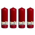 Lot de 4 bougies piliers - Hauteur 20 cm - Diamètre 6,8 cm - Rouge antique