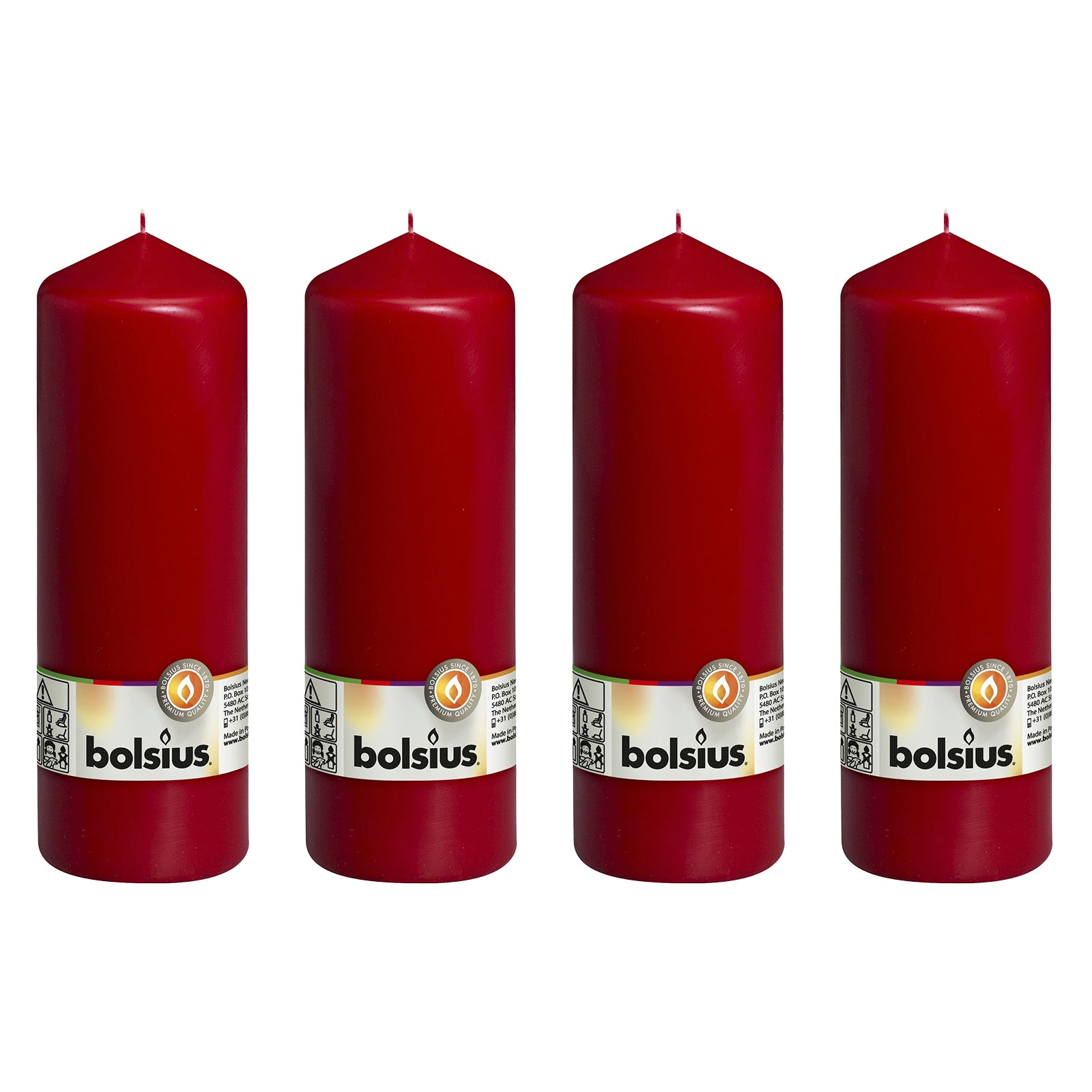 Lot de 4 bougies piliers - Hauteur 20 cm - Diamètre 6,8 cm - Rouge antique