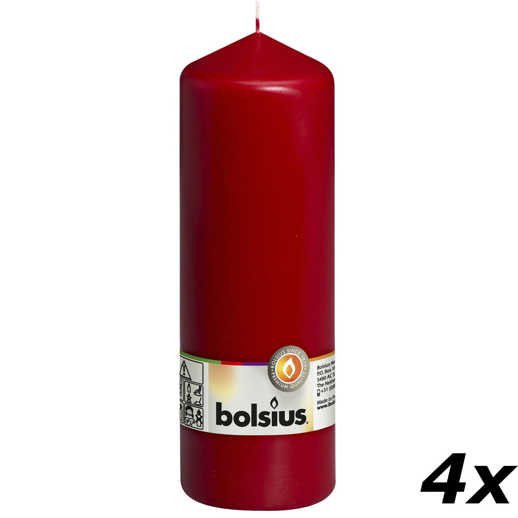 Lot de 4 bougies piliers - Hauteur 20 cm - Diamètre 6,8 cm - Rouge antique