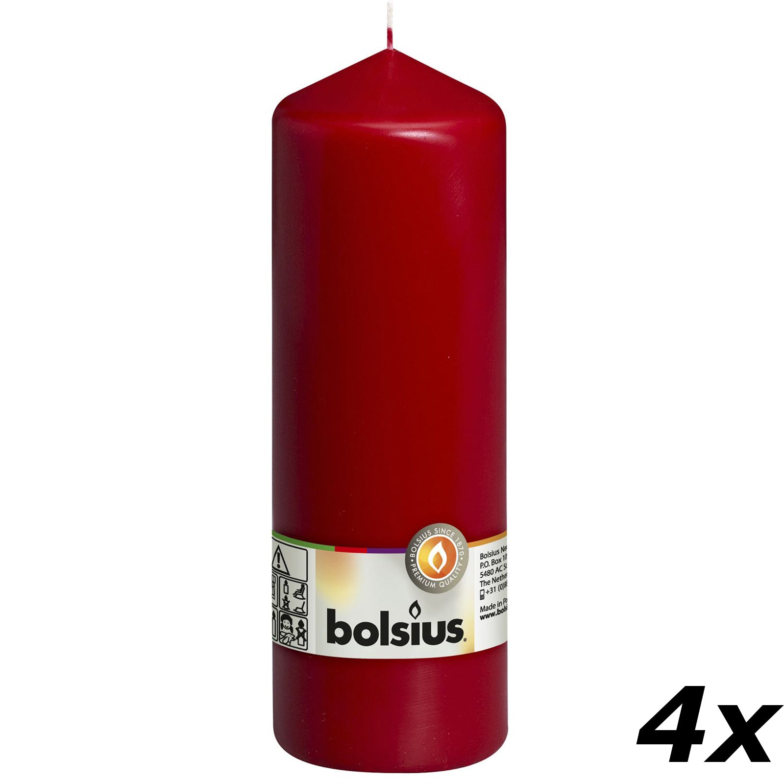 Lot de 4 bougies piliers - Hauteur 20 cm - Diamètre 6,8 cm - Rouge antique