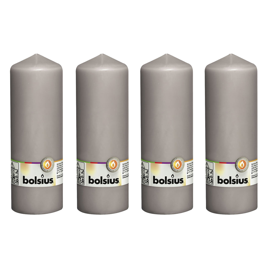 Lot de 4 bougies piliers - Hauteur 20 cm - Diamètre 6,8 cm - Gris chaud