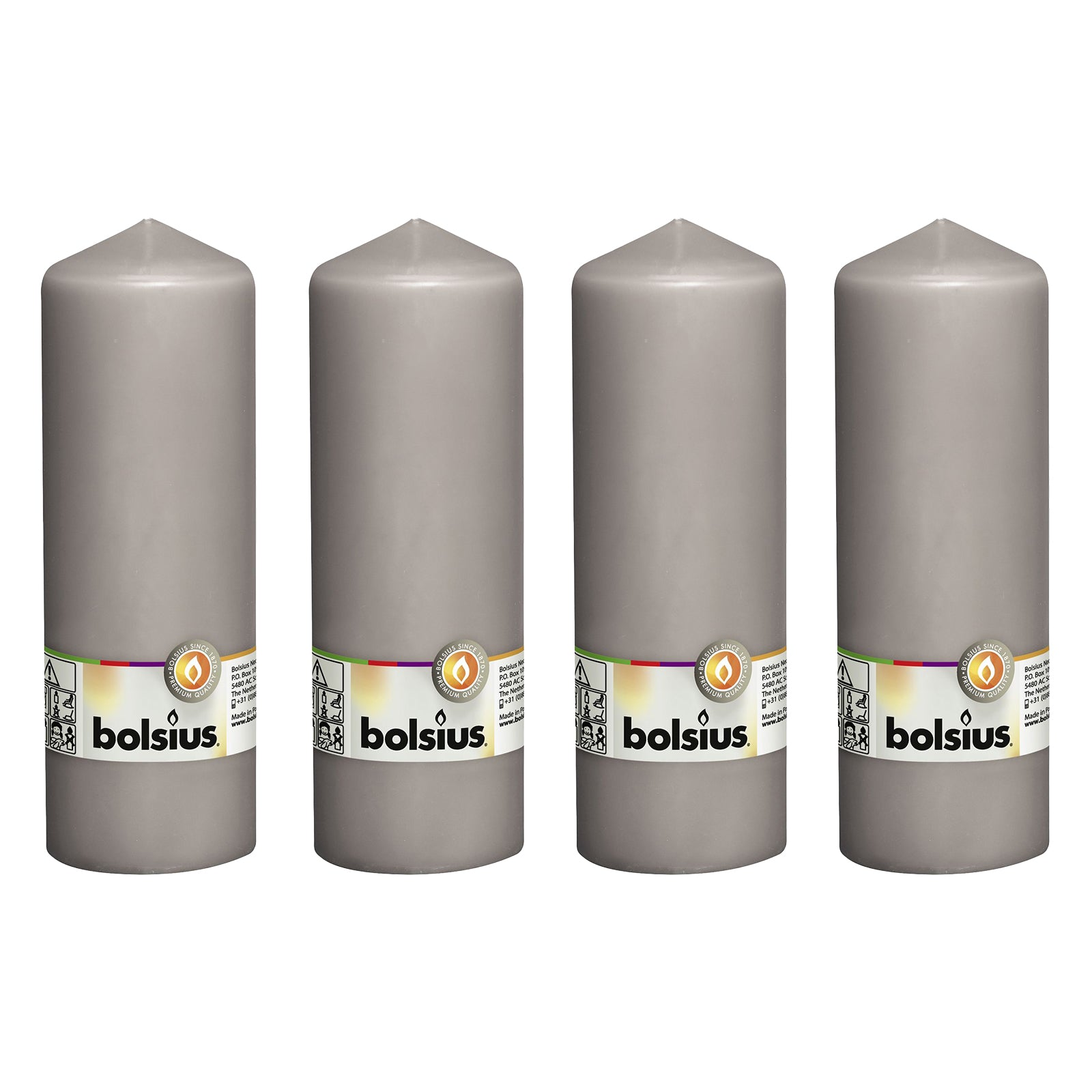 Lot de 4 bougies piliers - Hauteur 20 cm - Diamètre 6,8 cm - Gris chaud