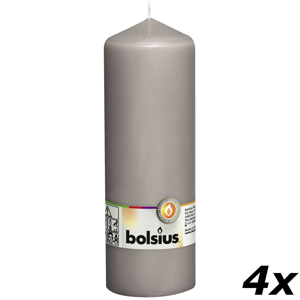 Lot de 4 bougies piliers - Hauteur 20 cm - Diamètre 6,8 cm - Gris chaud
