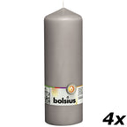 Lot de 4 bougies piliers - Hauteur 20 cm - Diamètre 6,8 cm - Gris chaud