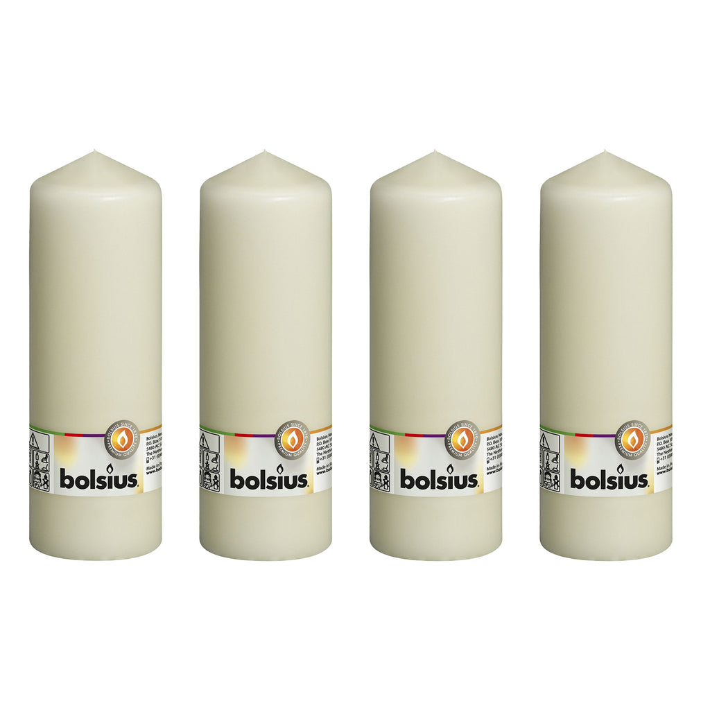 Lot de 4 bougies piliers - Hauteur 20 cm - Diamètre 6,8 cm - Ivoire