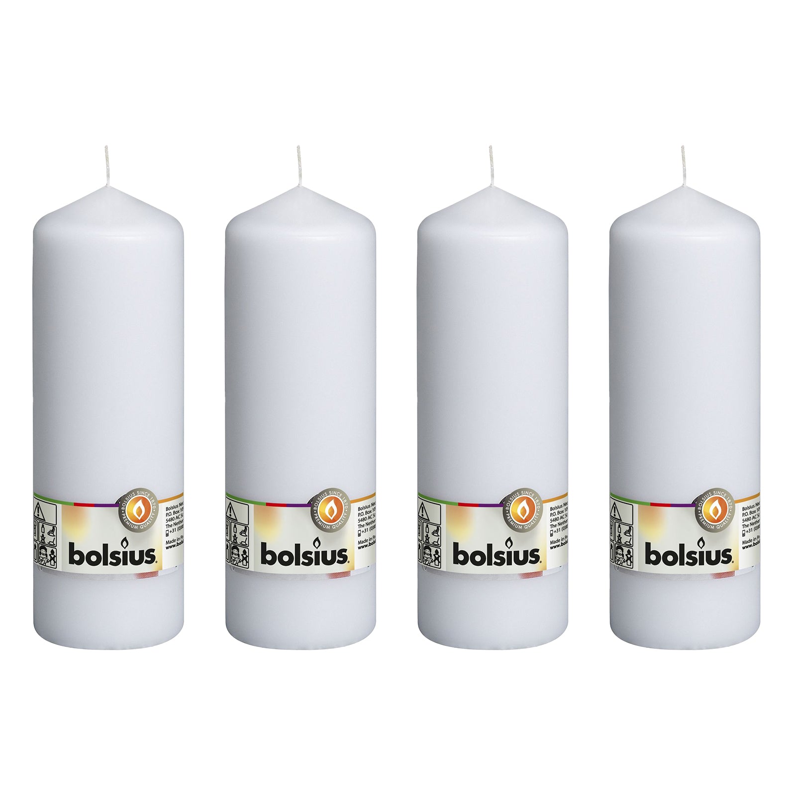 4er-Set Stumpenkerze - Höhe 20 cm - Durchmesser 6,8 cm - Weiß