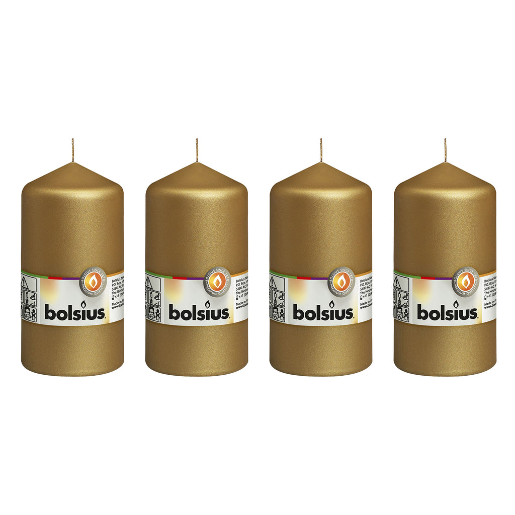 Set of 4 pillar candles - Height 13 cm - Diameter 6.8 cm - Gold