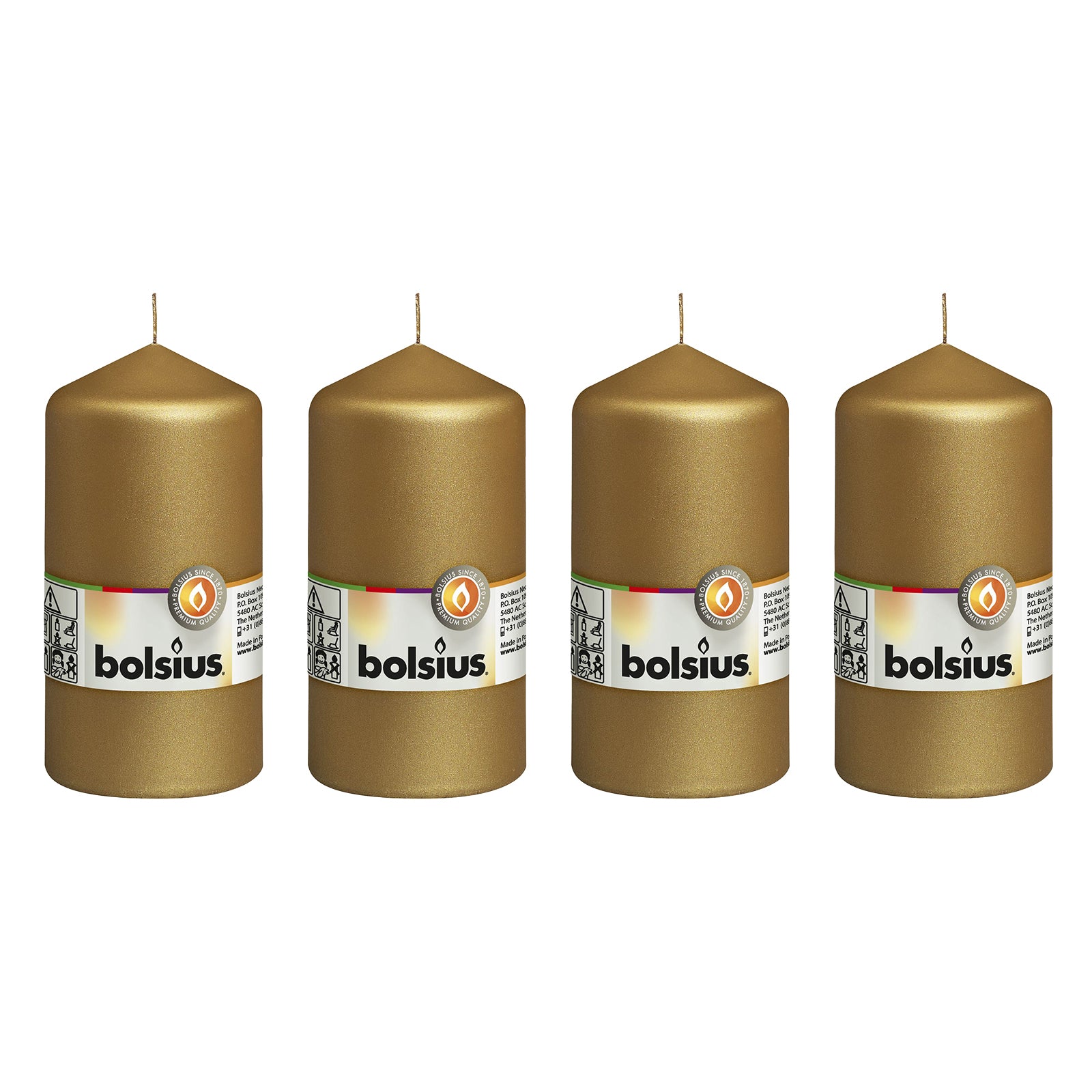 Set of 4 pillar candles - Height 13 cm - Diameter 6.8 cm - Gold