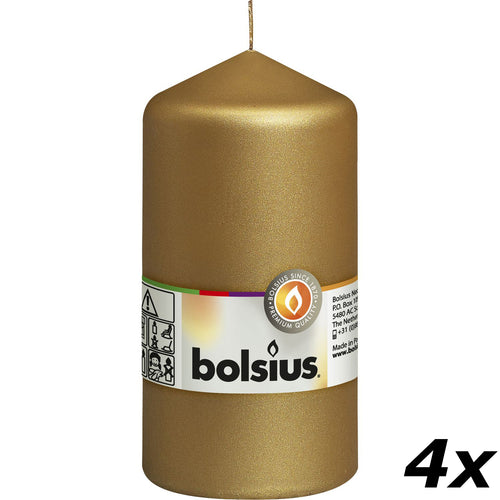 Ensemble de 4 bougies piliers - Hauteur 13 cm - Diamètre 6,8 cm - Or
