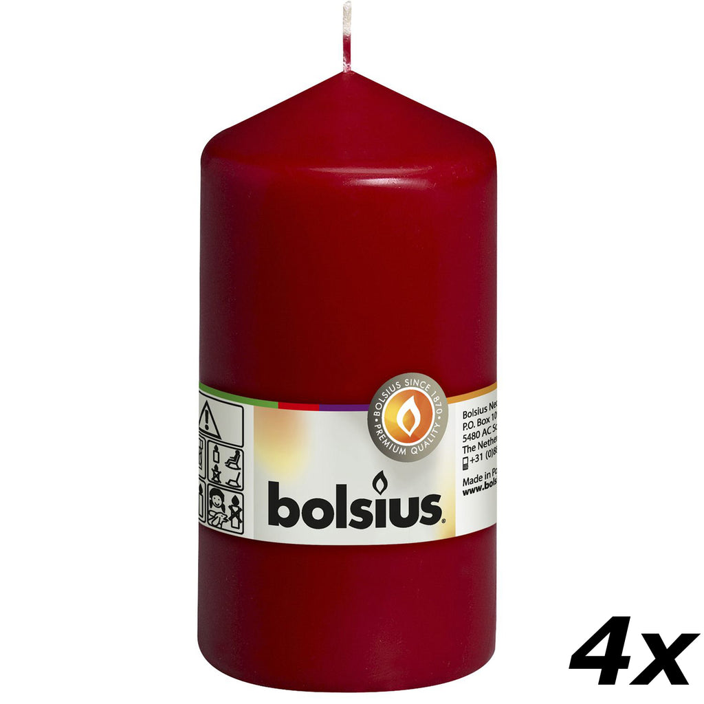 Lot de 4 bougies piliers - Hauteur 13 cm - Diamètre 6,8 cm - Rouge antique
