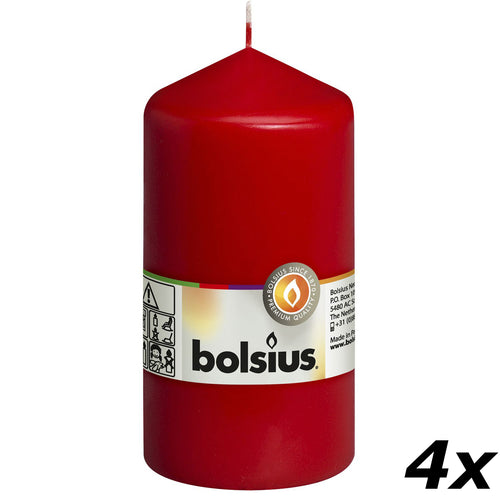Lot de 4 bougies piliers - Hauteur 13 cm - Diamètre 6,8 cm - Rouge