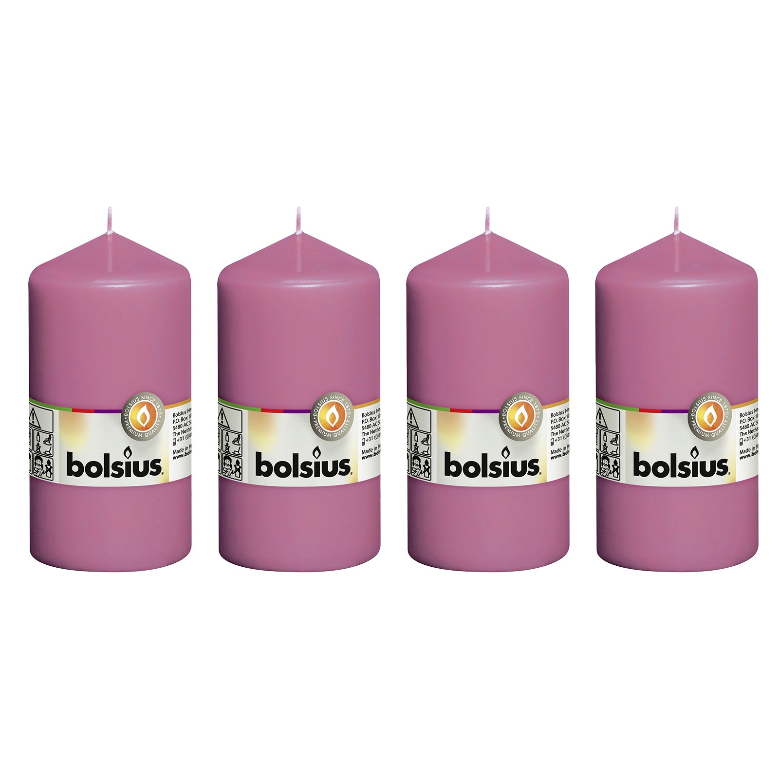 4er-Set Stumpenkerze - Höhe 13 cm - Durchmesser 6,8 cm - Fuchsia