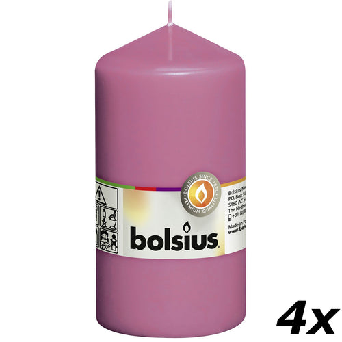 Lot de 4 bougies piliers - Hauteur 13 cm - Diamètre 6,8 cm - Fuchsia