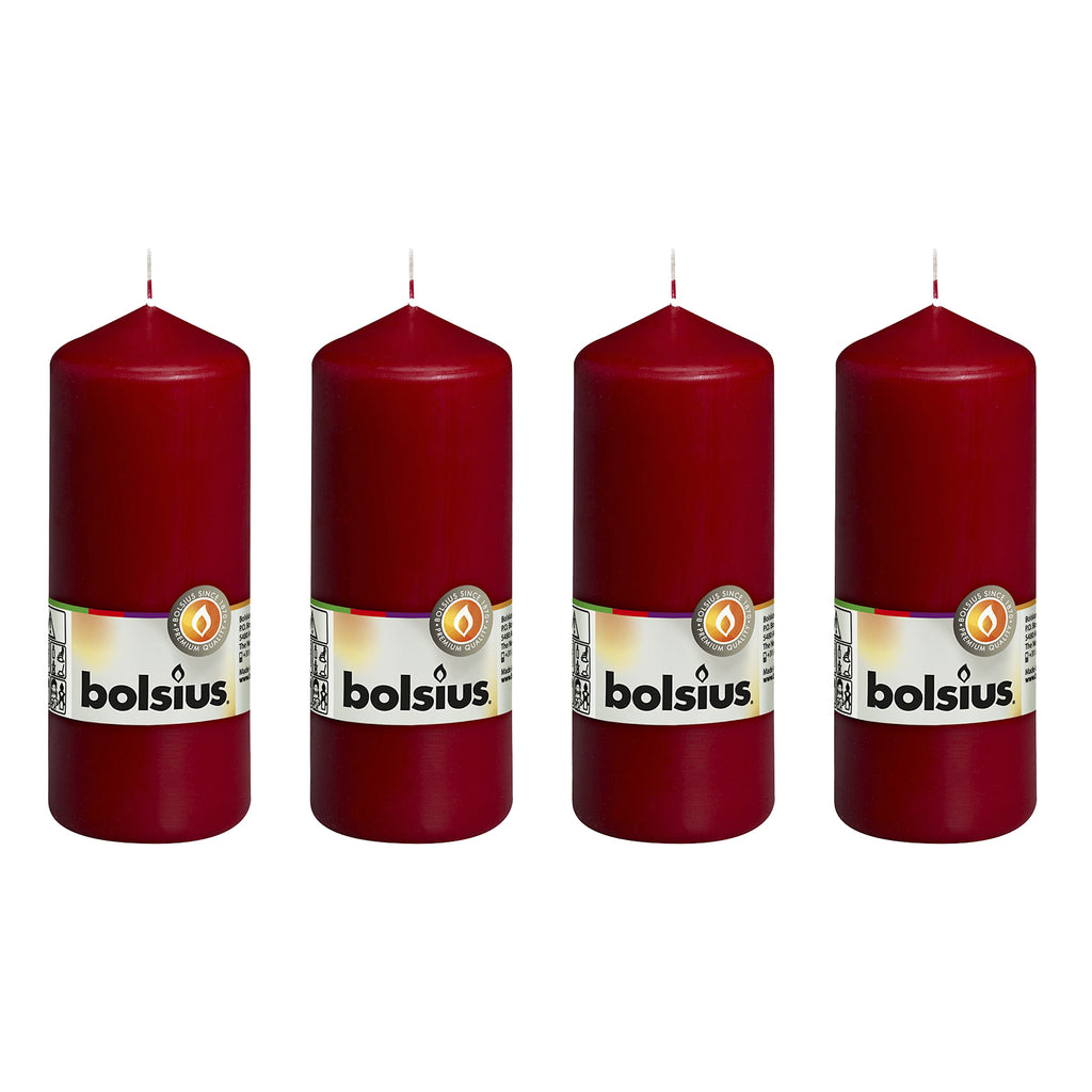 Lot de 4 bougies piliers - Hauteur 15 cm - Diamètre 5,8 cm - Rouge antique