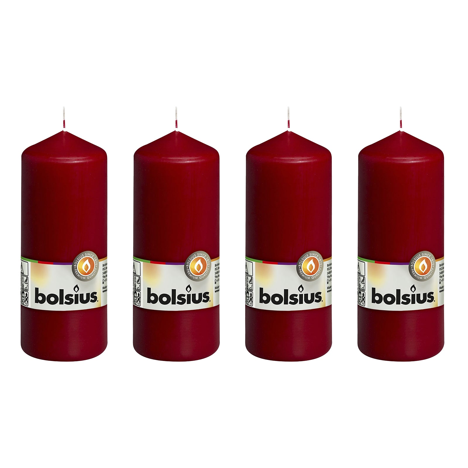 Lot de 4 bougies piliers - Hauteur 15 cm - Diamètre 5,8 cm - Rouge antique