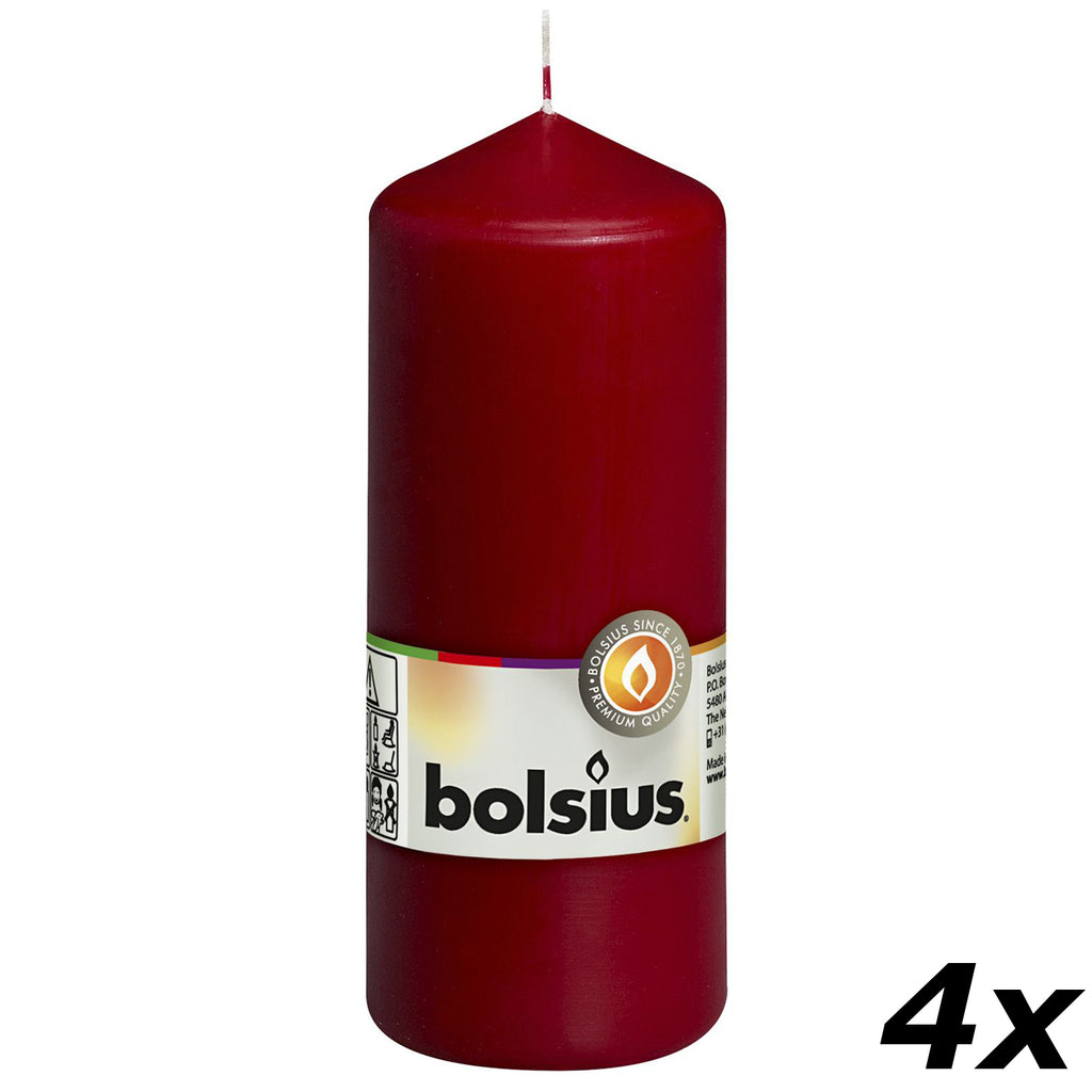 Lot de 4 bougies piliers - Hauteur 15 cm - Diamètre 5,8 cm - Rouge antique