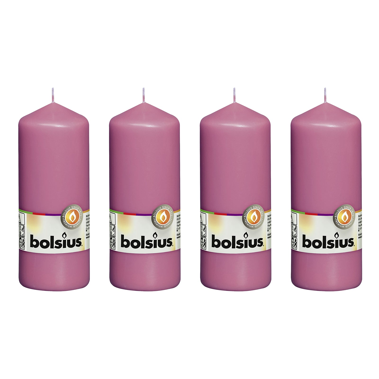 4er-Set Stumpenkerze - Höhe 15 cm - Durchmesser 5,8 cm - Fuchsia