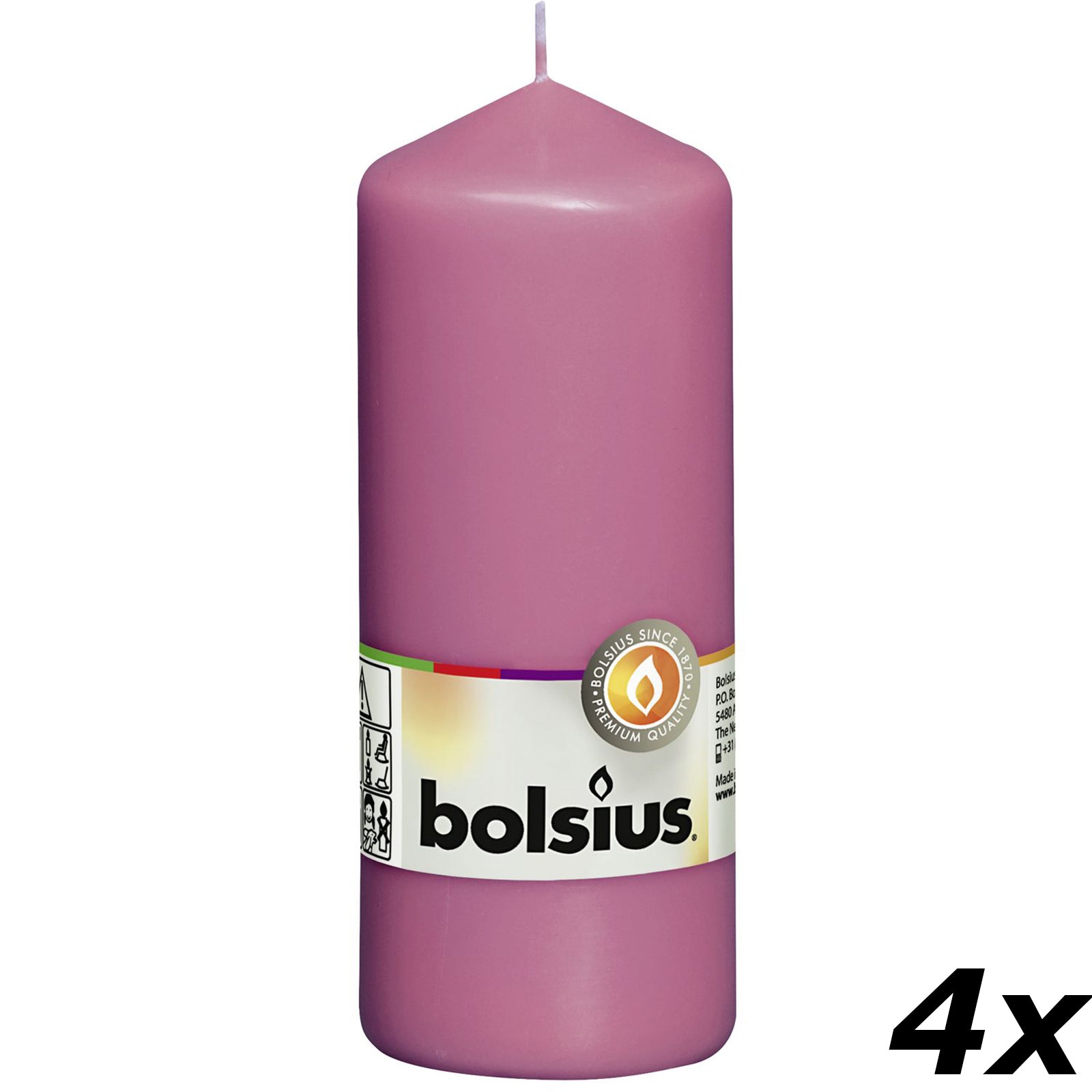 Set of 4 pillar candles - Height 15 cm - Diameter 5.8 cm - Fuchsia