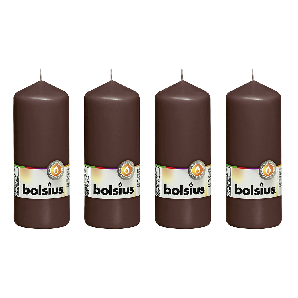 Lot de 4 bougies piliers - Hauteur 15 cm - Diamètre 5,8 cm - Brun châtaigne