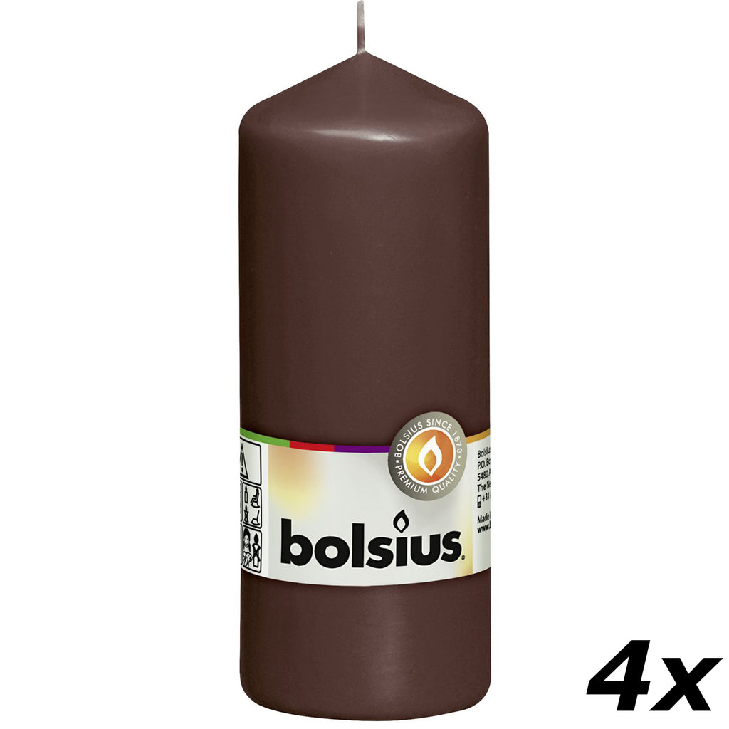 Lot de 4 bougies piliers - Hauteur 15 cm - Diamètre 5,8 cm - Brun châtaigne
