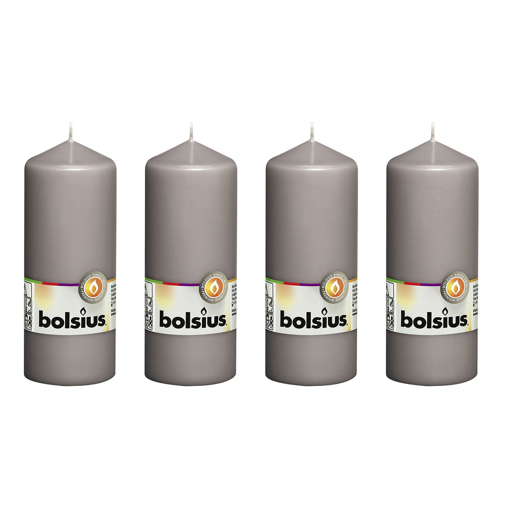 Lot de 4 bougies piliers - Hauteur 15 cm - Diamètre 5,8 cm - Gris chaud