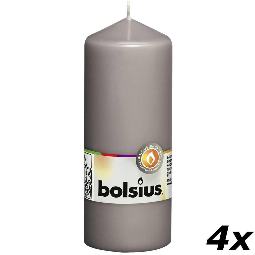 Lot de 4 bougies piliers - Hauteur 15 cm - Diamètre 5,8 cm - Gris chaud
