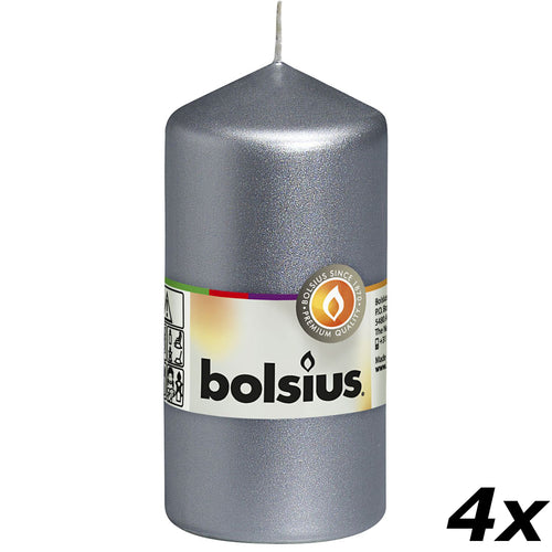 Ensemble de 4 bougies piliers - Hauteur 12 cm - Diamètre 5,8 cm - Argent