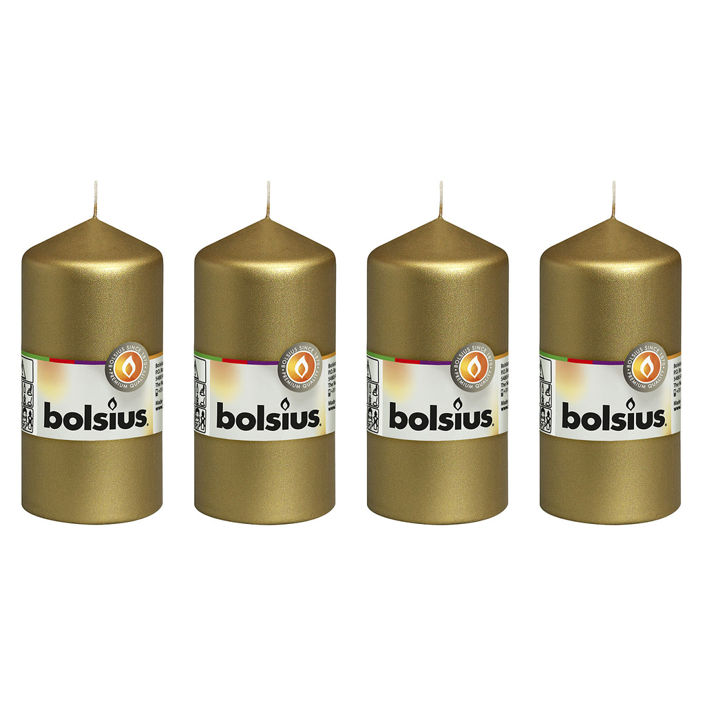Lot de 4 bougies piliers - Hauteur 12 cm - Diamètre 5,8 cm - Or