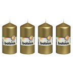 Lot de 4 bougies piliers - Hauteur 12 cm - Diamètre 5,8 cm - Or