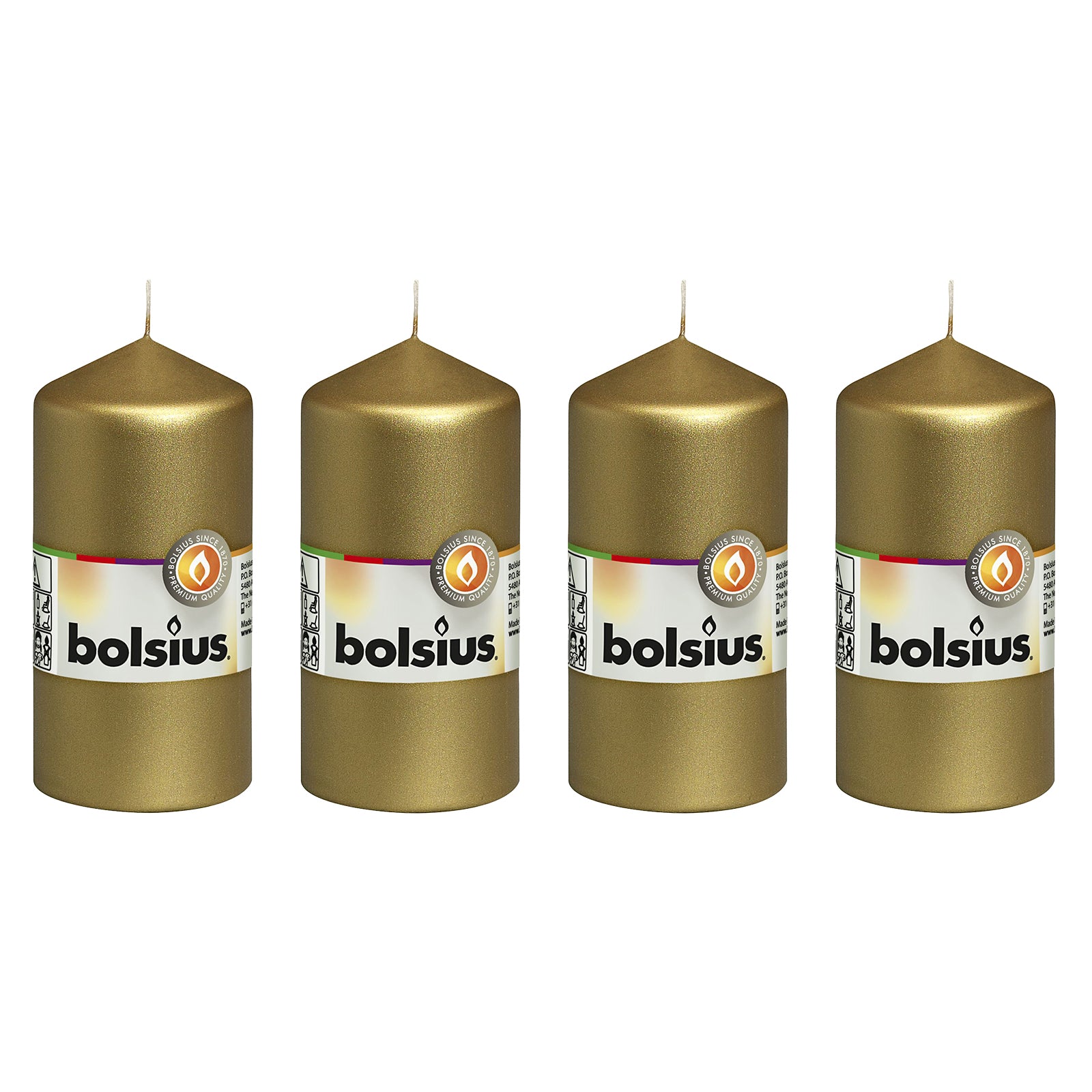 4er-Set Stumpenkerze - Höhe 12 cm - Durchmesser 5,8 cm - Gold