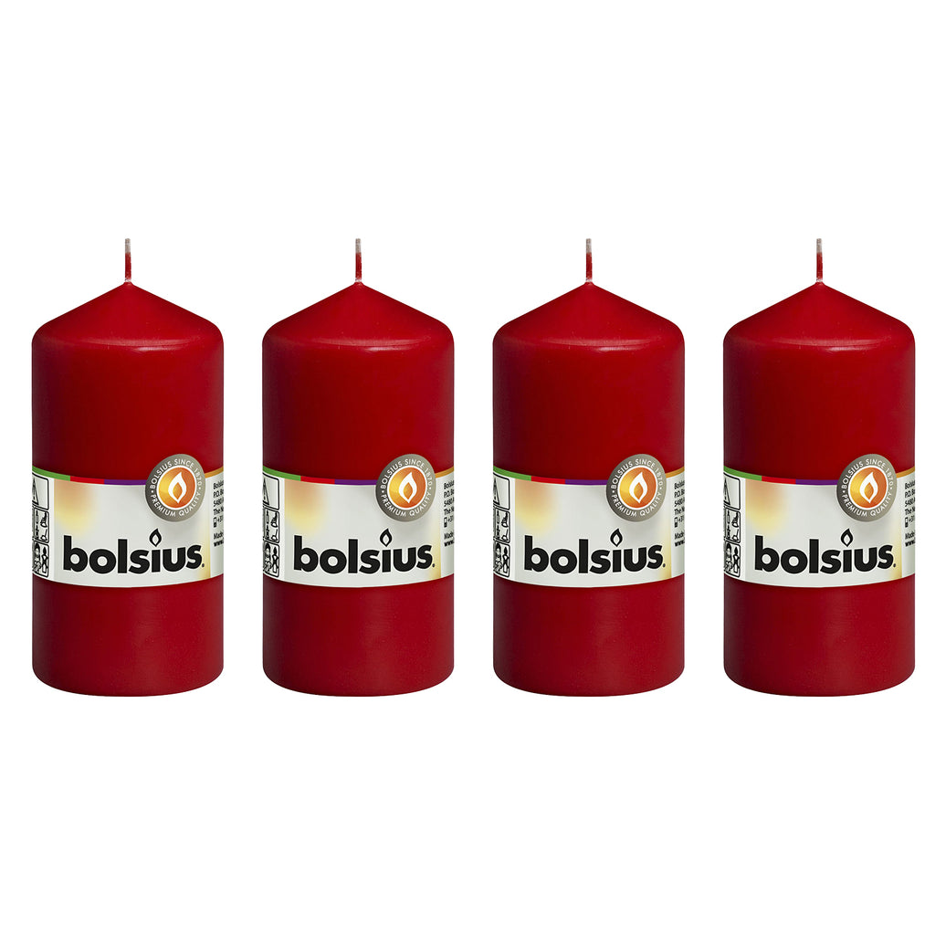 4er-Set Stumpenkerze - Höhe 12 cm - Durchmesser 5,8 cm - Rot