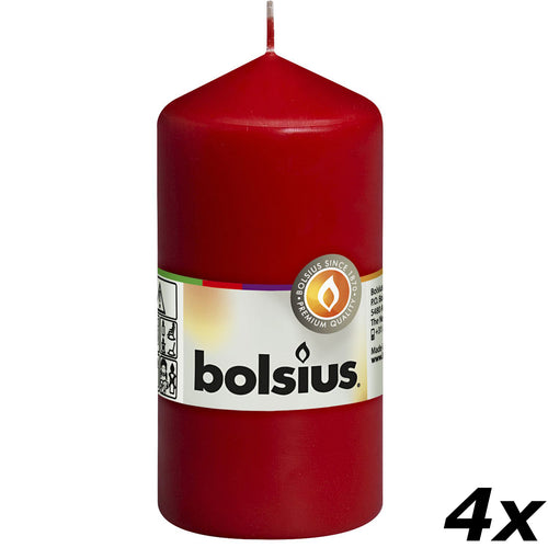 Lot de 4 bougies piliers - Hauteur 12 cm - Diamètre 5,8 cm - Rouge