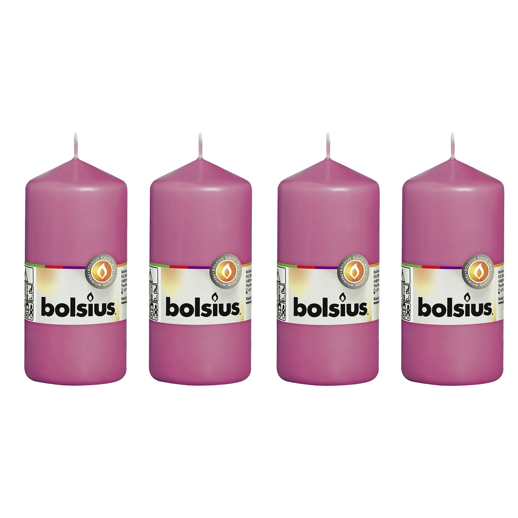 4er-Set Stumpenkerze - Höhe 12 cm - Durchmesser 5,8 cm - Fuchsia