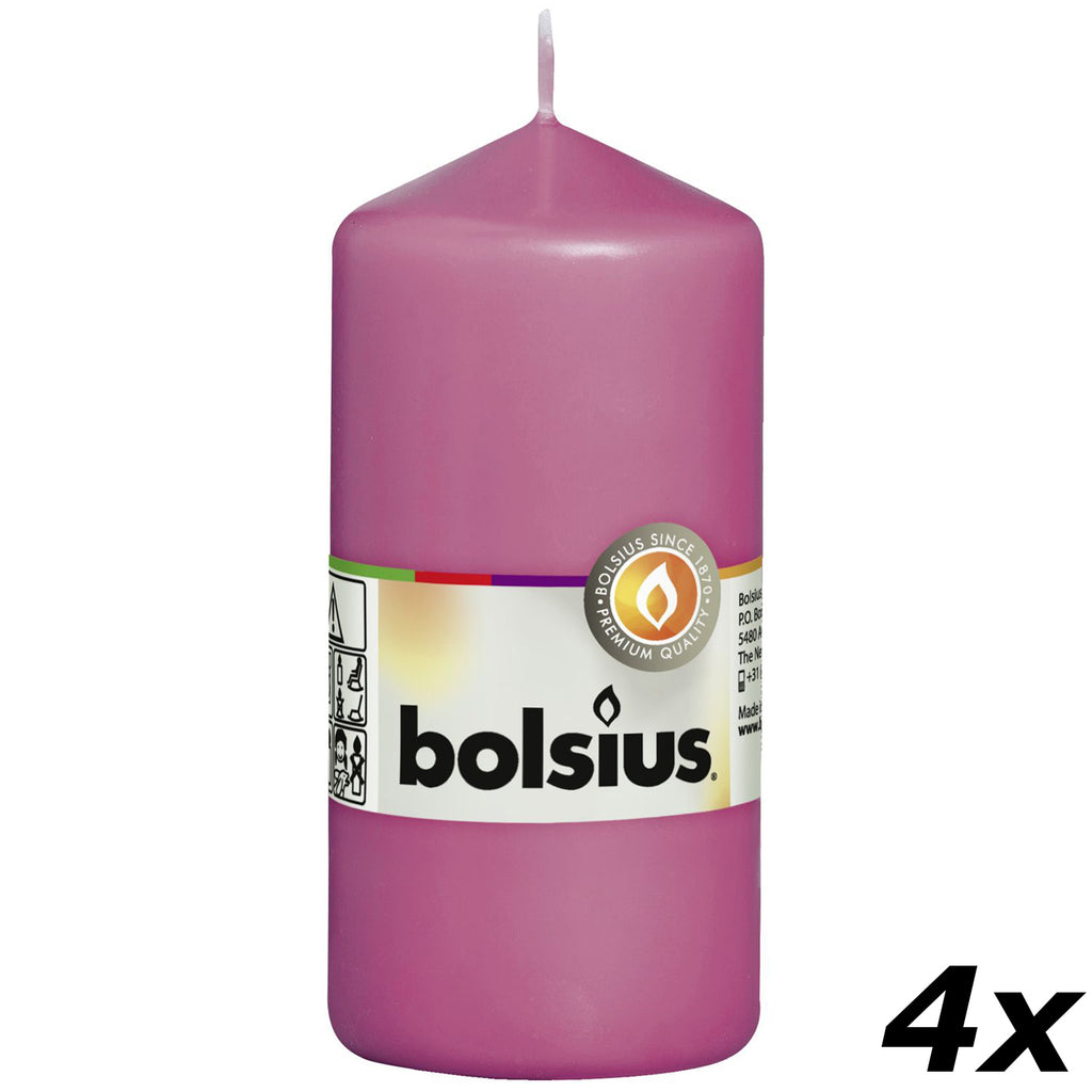 Lot de 4 bougies piliers - Hauteur 12 cm - Diamètre 5,8 cm - Fuchsia