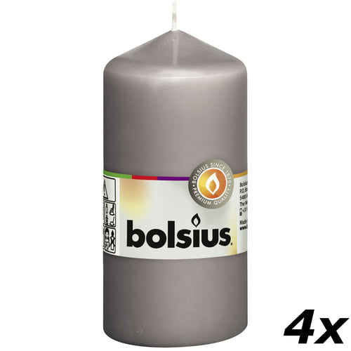 Lot de 4 bougies piliers - Hauteur 12 cm - Diamètre 5,8 cm - Gris chaud