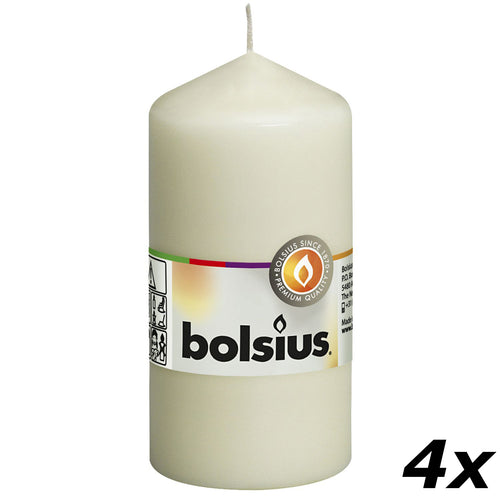 Lot de 4 bougies piliers - Hauteur 12 cm - Diamètre 5,8 cm - Ivoire
