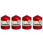 4er-Set Stumpenkerze - Höhe 8 cm - Durchmesser 5,8 cm - Rot