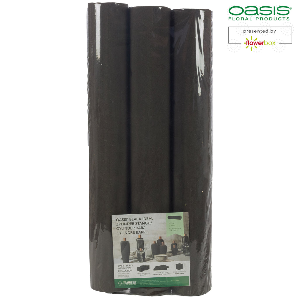 Tige cylindrique OASIS® BLACK IDEAL, Collection Designer - Hauteur 55 cm - Diamètre 8 cm - 3 pièces