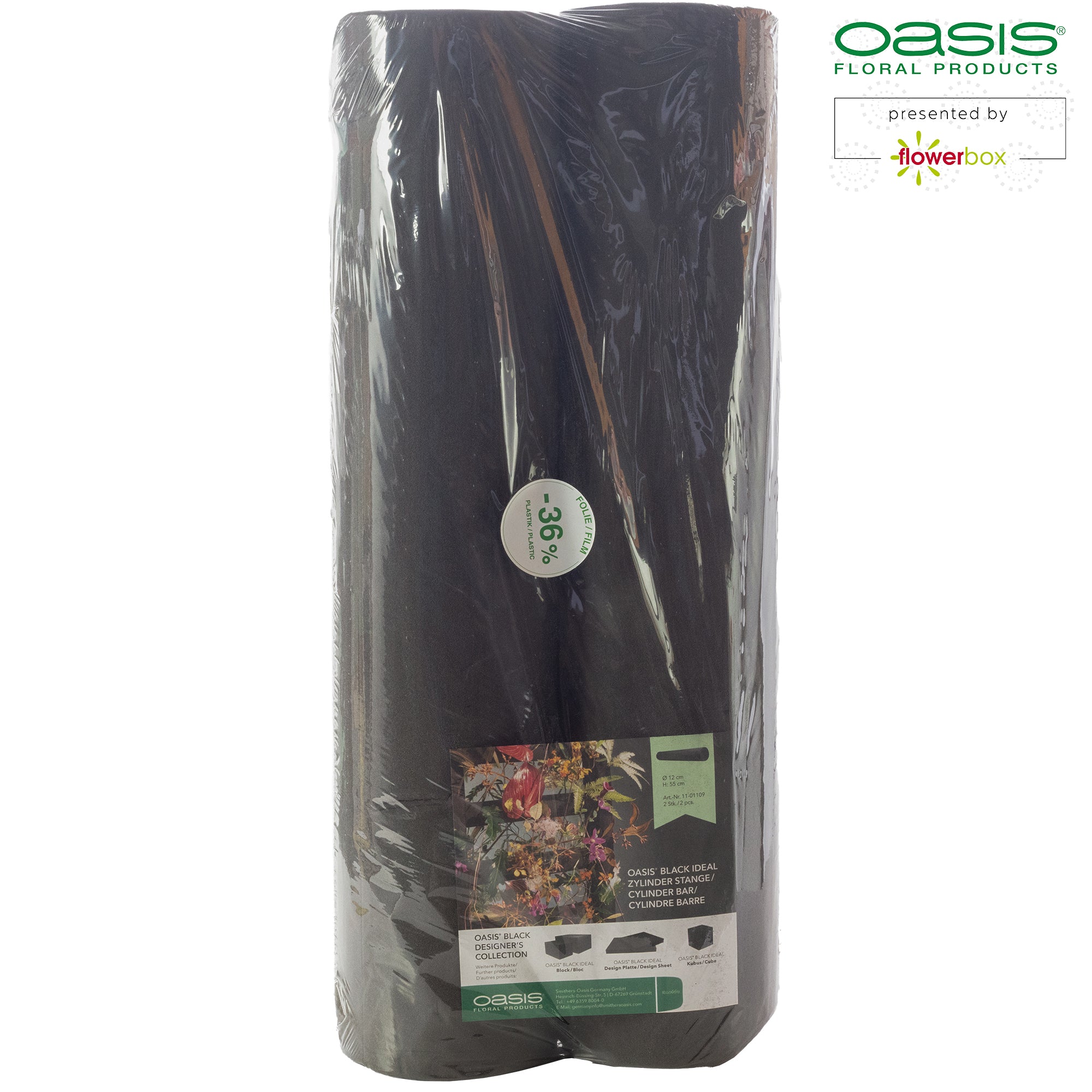 Tige cylindrique OASIS® BLACK IDEAL, Collection Designer - Hauteur 55 cm - Diamètre 12 cm - 2 pièces