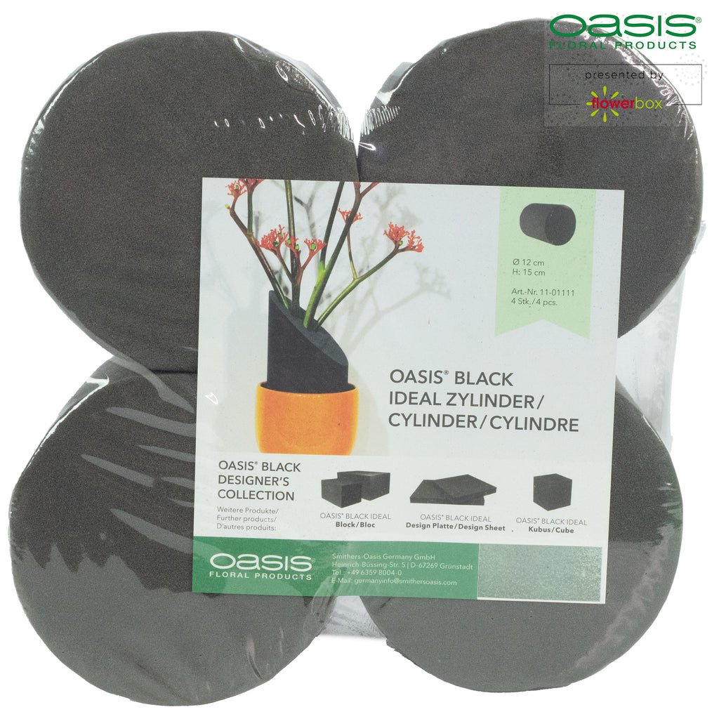 Tige cylindrique OASIS® BLACK IDEAL, Collection Designer - Hauteur 15 cm - Diamètre 12 cm - Lot de 4