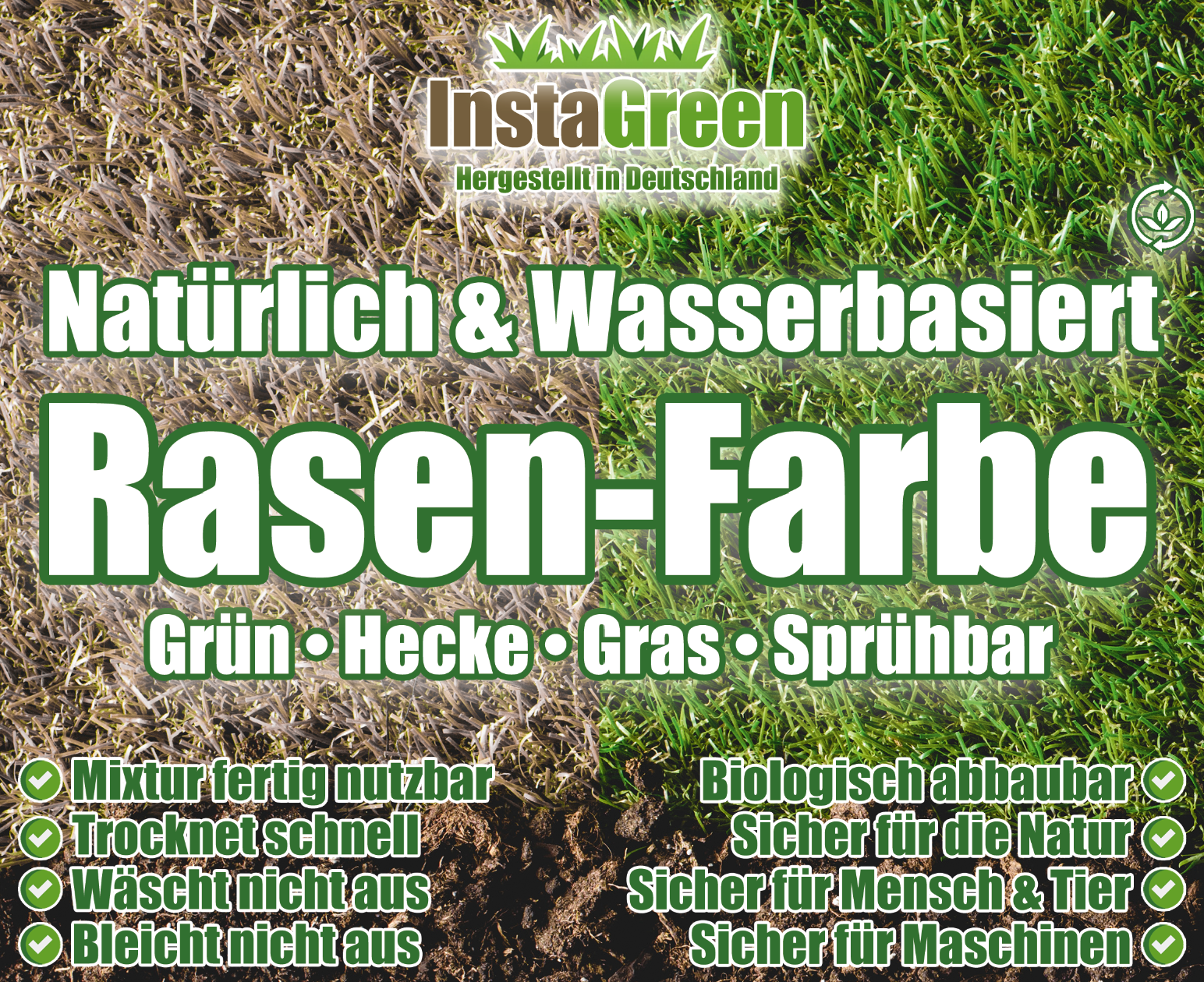 InstaGreen Premium Hecken- & Rasenfarbe - Sofortgrün für Rasen und Hecken, gebrauchsfertig