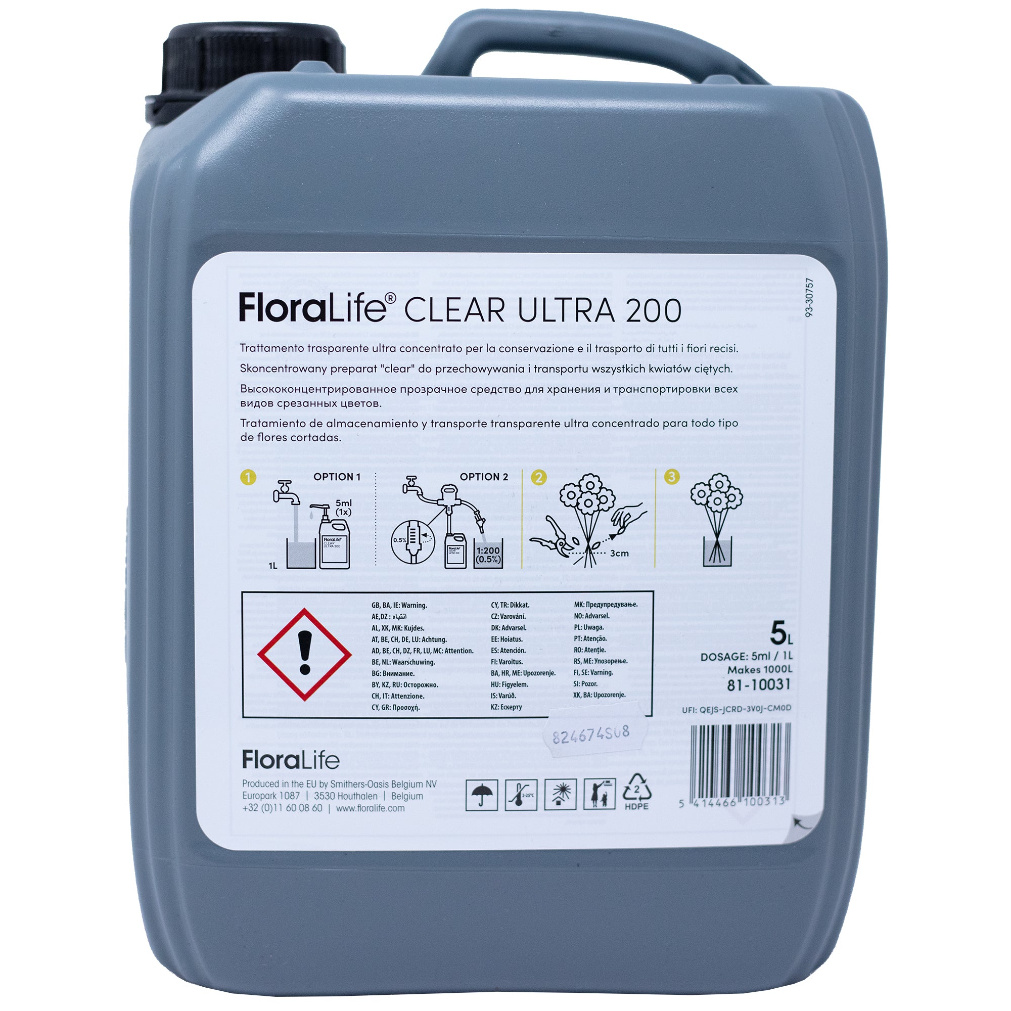 Engrais pour fleurs FloraLife® Clear ULTRA 200 - hautement concentré - Bidon de 5 litres - 1 unité