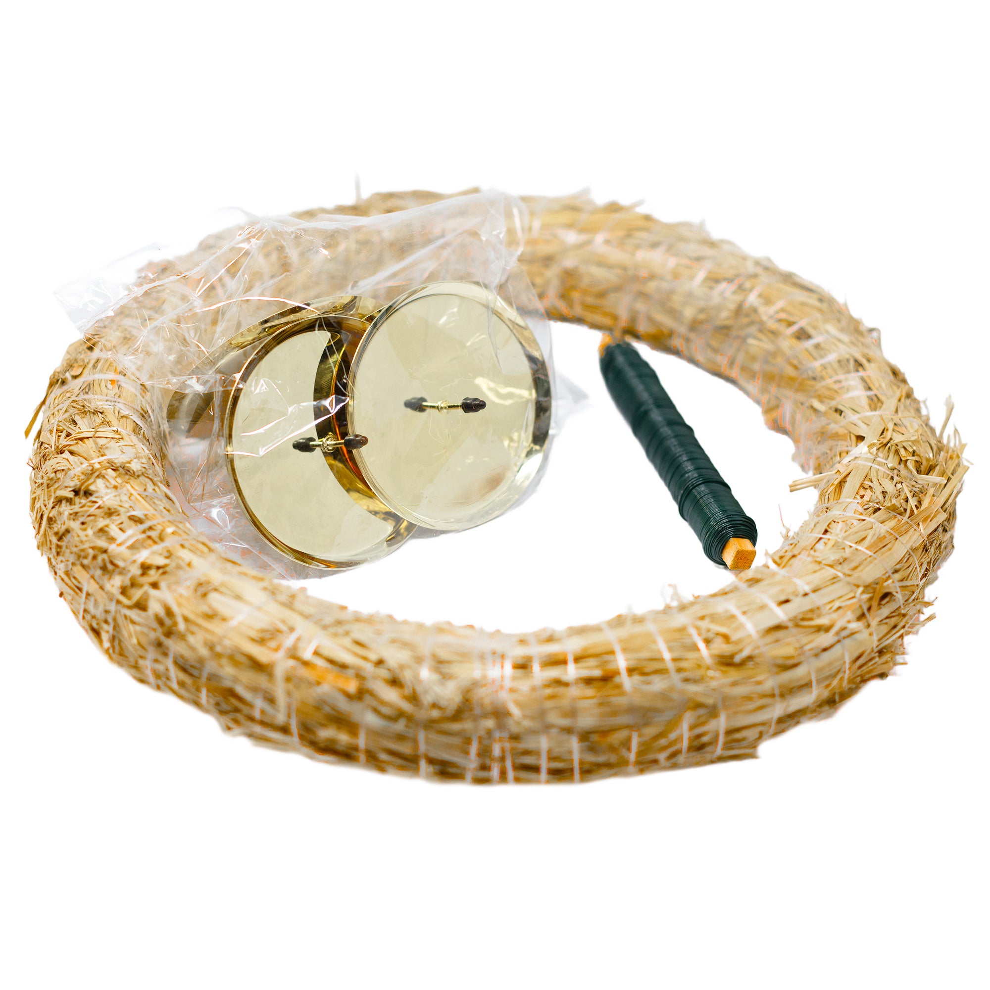 Adventskranz-DIY-Set inkl. Tannengrün - Inhalt: 1x Strohkranz 30 cm, 4x Kerzenhalter gold glänzend 8 cm, 1x Wickeldraht grün 100g, 1x Tannengrün (ca. 1,5 kg)